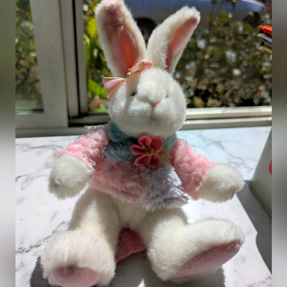 Adorable White and Pink Plush Bunny